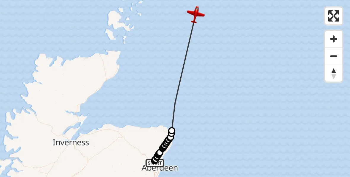 Flight path map showing Air Ambulance Aircraft route from Aberdeen City to North Sea