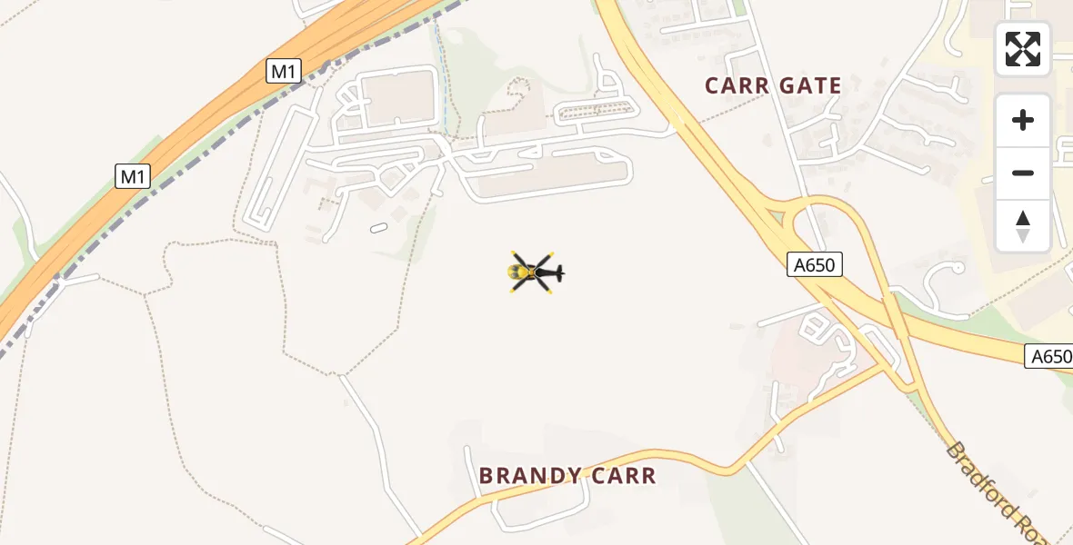 Flight path map showing Police Helicopter route from East Ardsley to East Ardsley