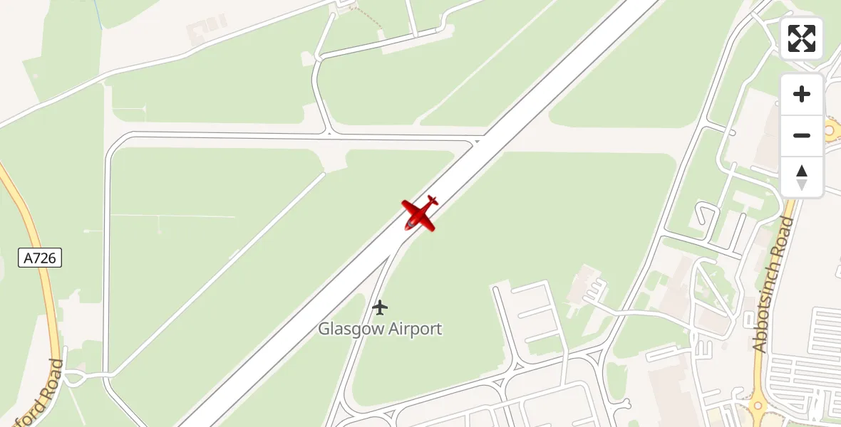 Flight path map showing Air Ambulance Aircraft route from Glasgow Airport to Glasgow Airport