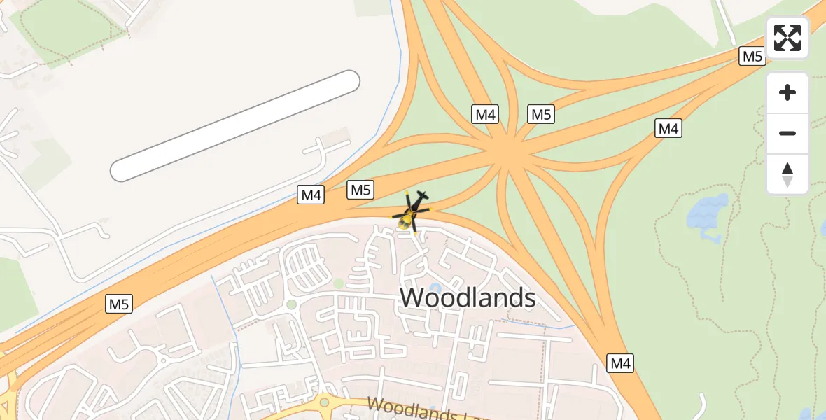 Flight path map showing Police Helicopter route from Almondsbury Helicopter Base to Almondsbury Helicopter Base