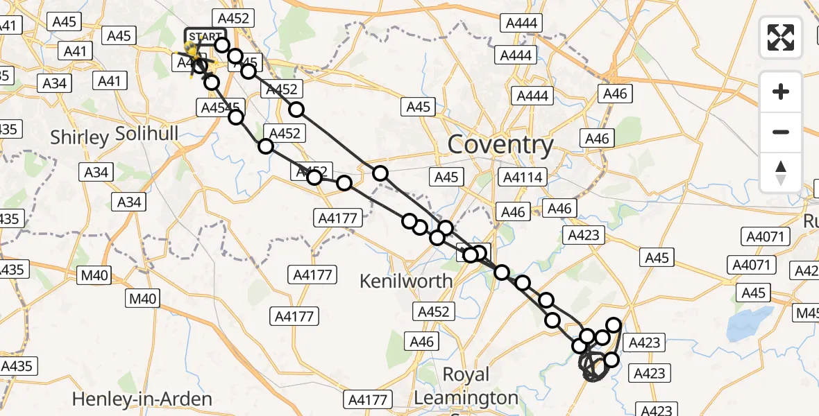 Flight route Police Helicopter Birmingham Airport - Birmingham Airport, 29 March 2026, 01:59