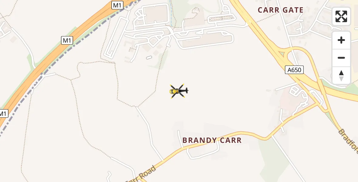 Flight path map showing Police Helicopter route from East Ardsley to East Ardsley