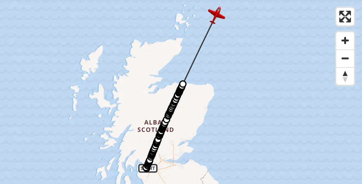 Flight path map showing Air Ambulance Aircraft route from Glasgow Airport to North Sea