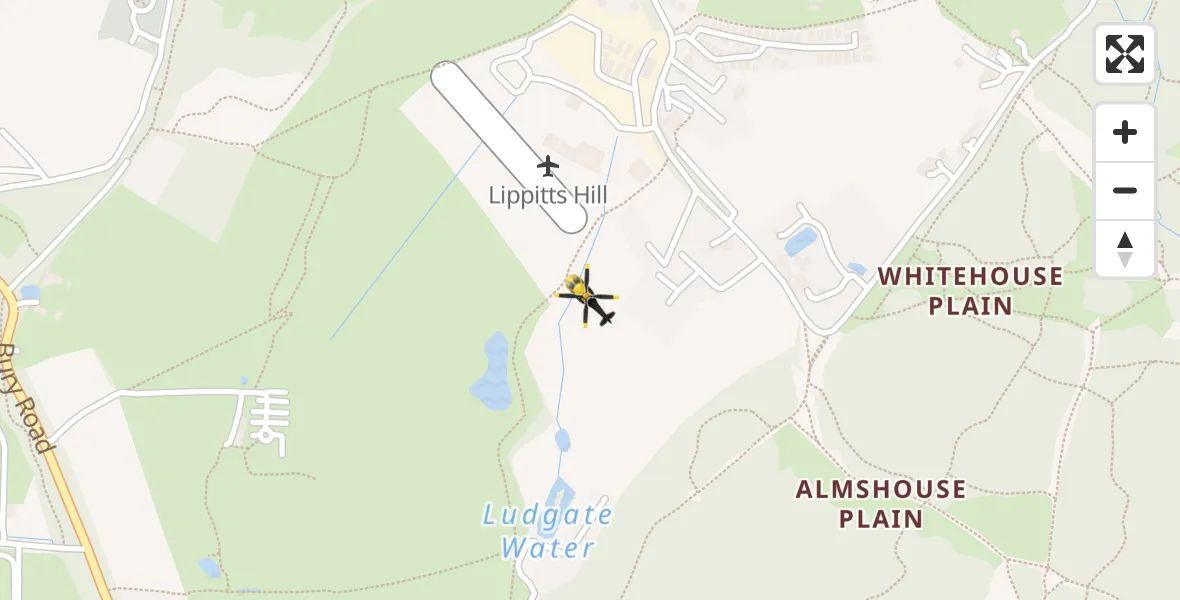 Flight path map showing Police Helicopter route from Metropolitan Police Air Support Unit Lippitts Hill to Metropolitan Police Air Support Unit Lippitts Hill