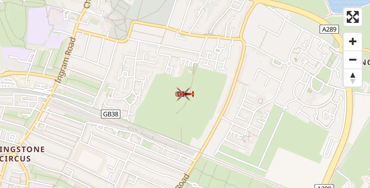 Flight path map showing Air Ambulance Helicopter route from Rainham to Rainham