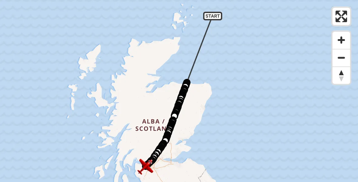 Flight path map showing Air Ambulance Aircraft route from North Sea to Glasgow Airport