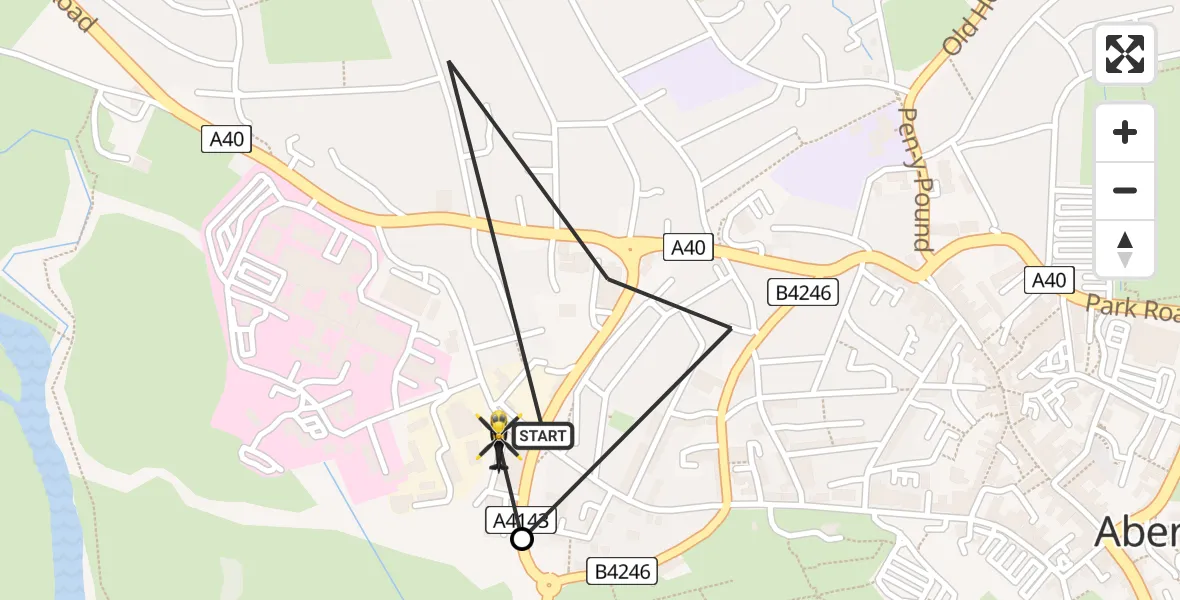 Flight path map showing Police Helicopter route from Abergavenny to Govilon