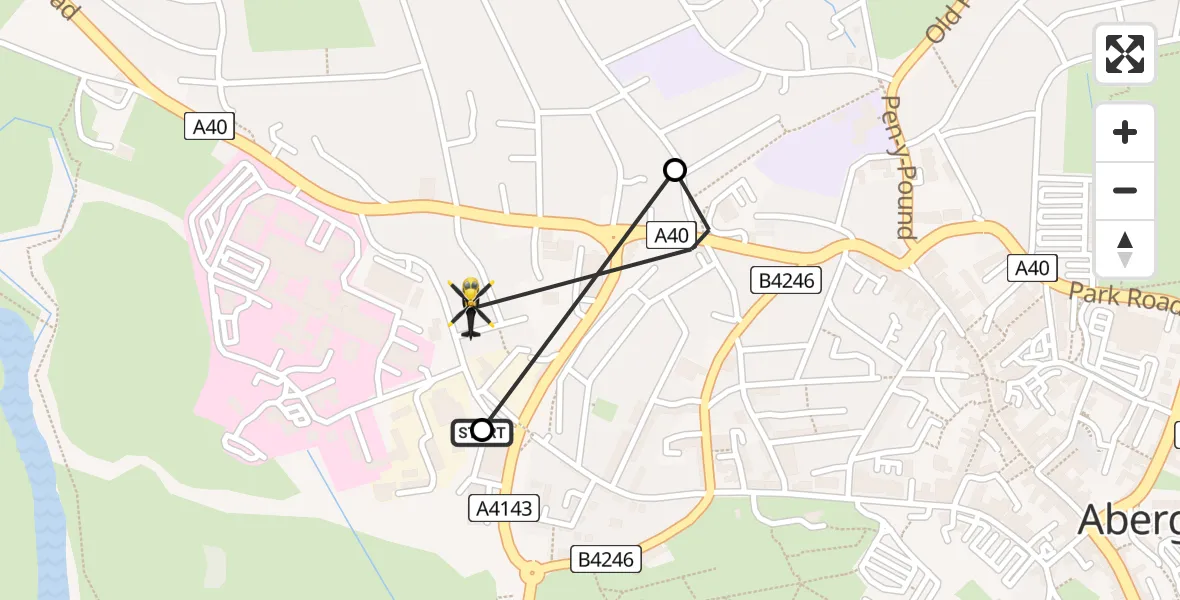 Flight path map showing Police Helicopter route from Abergavenny to Abergavenny