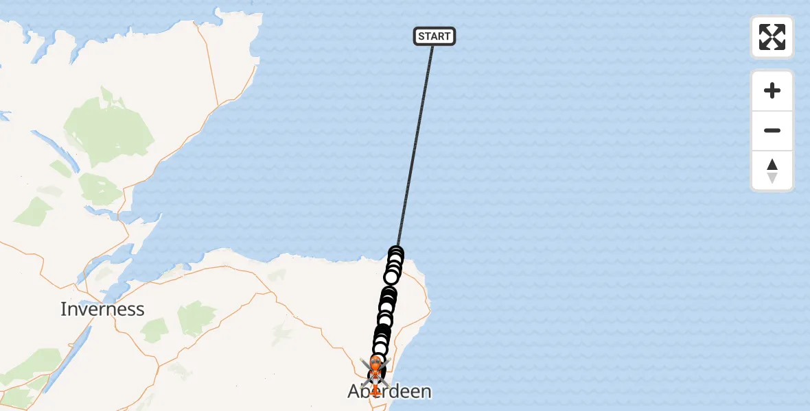 Flight path map showing Coastguard Helicopter route from North Sea to Aberdeen International Airport