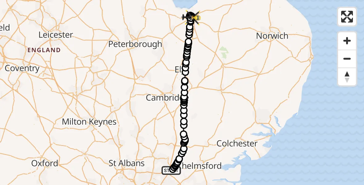 Flight path map showing Police Helicopter route from Woodhatch to West Lynn