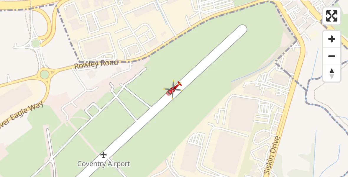Flight path map showing Air Ambulance Helicopter route from Coventry Airport to Coventry Airport
