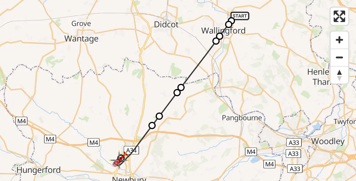 Flight path map showing Air Ambulance Helicopter route from RAF Benson to Newbury