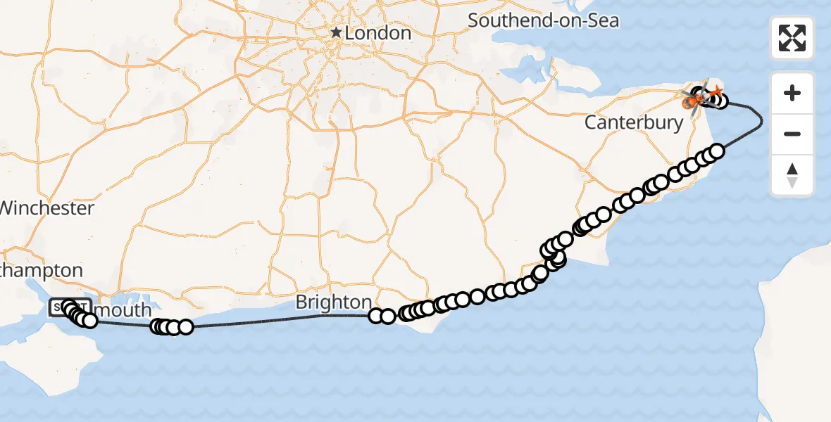 Routekaart van de vlucht: Coastguard Helicopter to Manston Airport