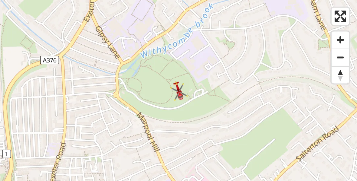 Flight path map showing Air Ambulance Helicopter route from Exmouth to Exmouth