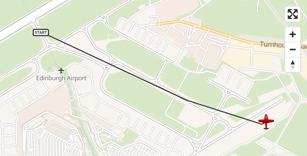 Flight path map showing Air Ambulance Aircraft route from Edinburgh Airport to Edinburgh Airport