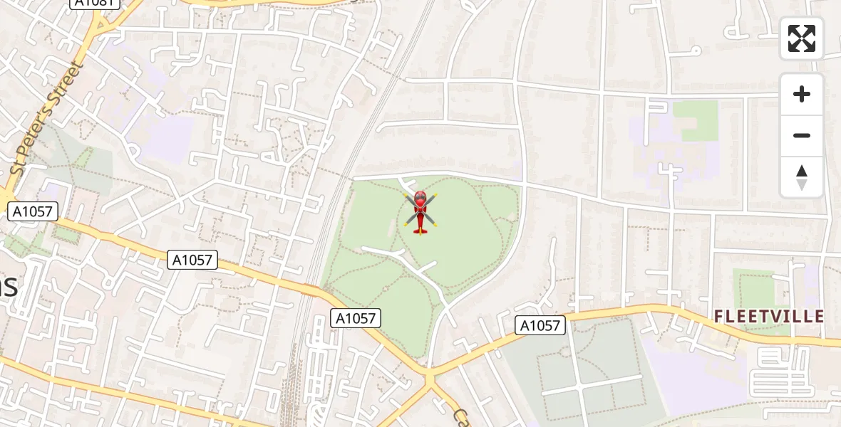 Flight path map showing Air Ambulance Helicopter route from St Albans to St Albans