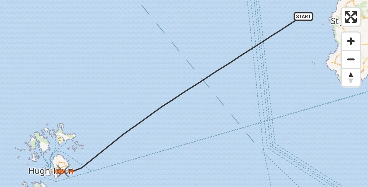Flight path map showing Coastguard Helicopter route from North Atlantic Ocean to North Atlantic Ocean