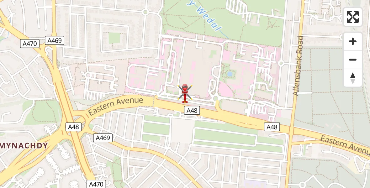 Flight path map showing Air Ambulance Helicopter route from Cardiff to Cardiff