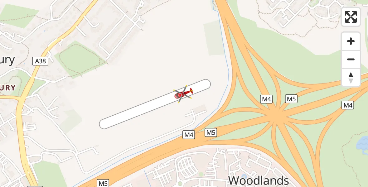 Flight path map showing Air Ambulance Helicopter route from Almondsbury Helicopter Base to Almondsbury Helicopter Base