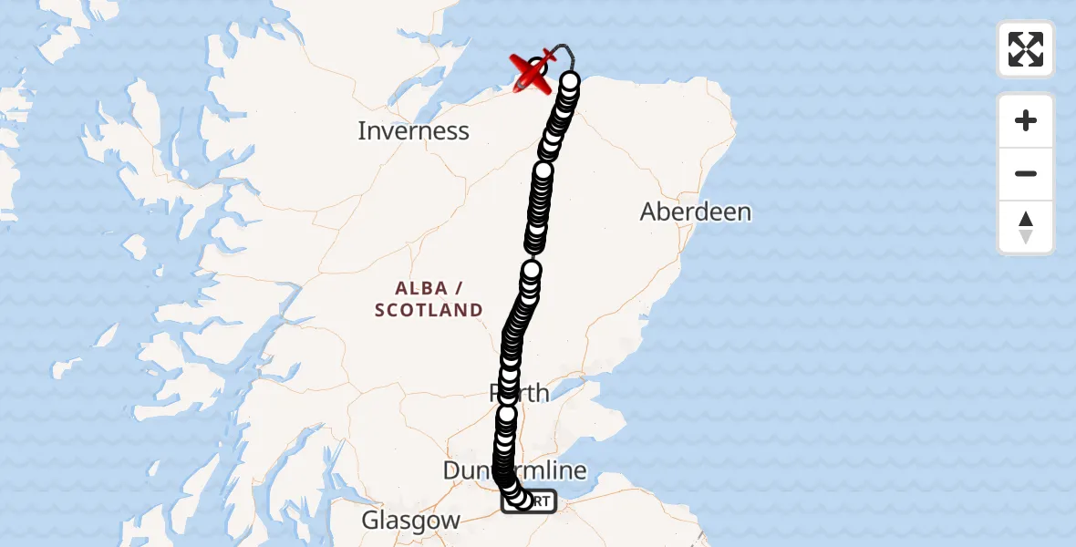 Routekaart van de vlucht: Air Ambulance Aircraft to Lossiemouth, B9040