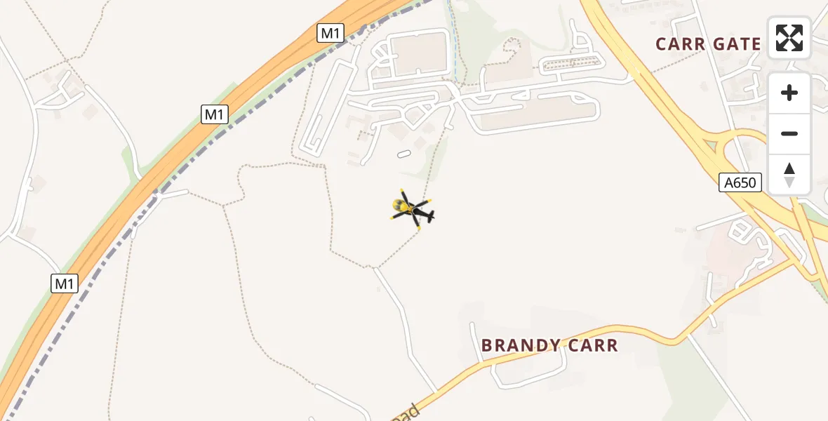 Flight path map showing Police Helicopter route from East Ardsley to East Ardsley
