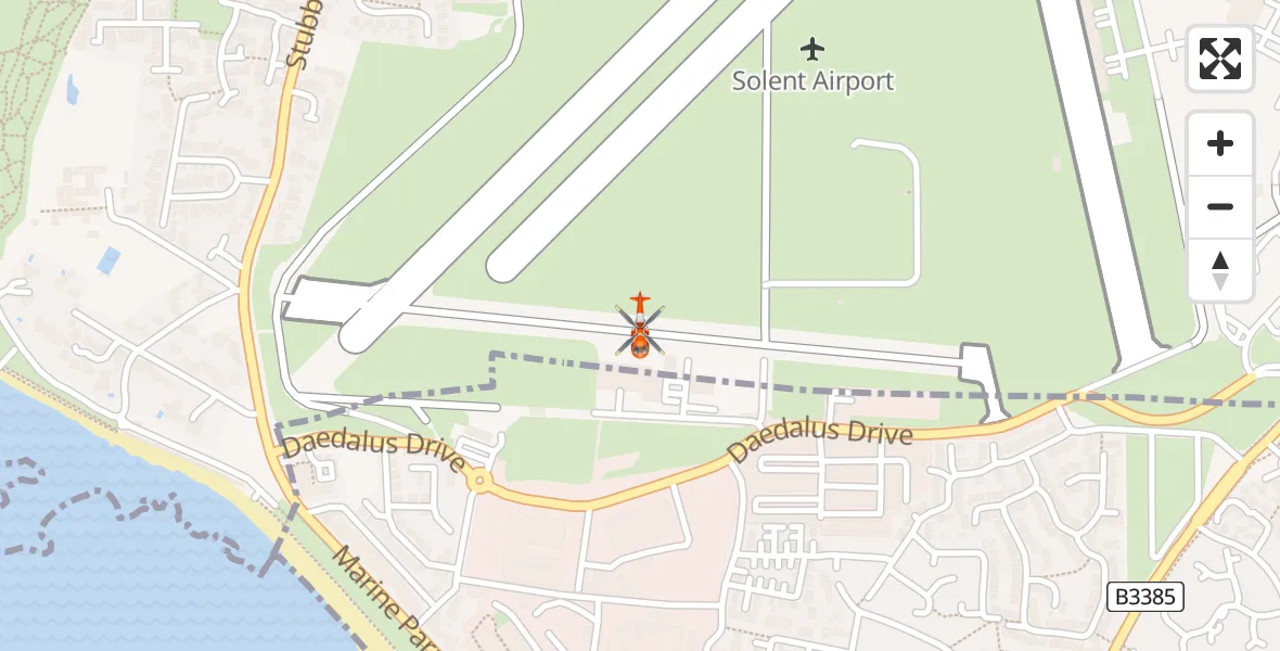 Flight path map showing Coastguard Helicopter route from Solent Airport to Solent Airport