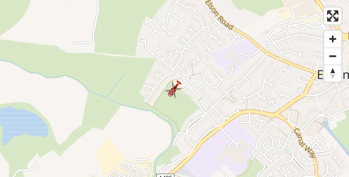 Flight path map showing Air Ambulance Helicopter route from Ellesmere to Ellesmere