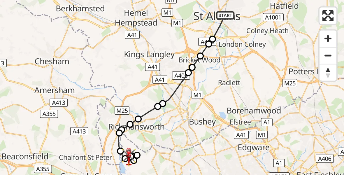 Routekaart van de vlucht: Air Ambulance Helicopter to Harefield Hospital