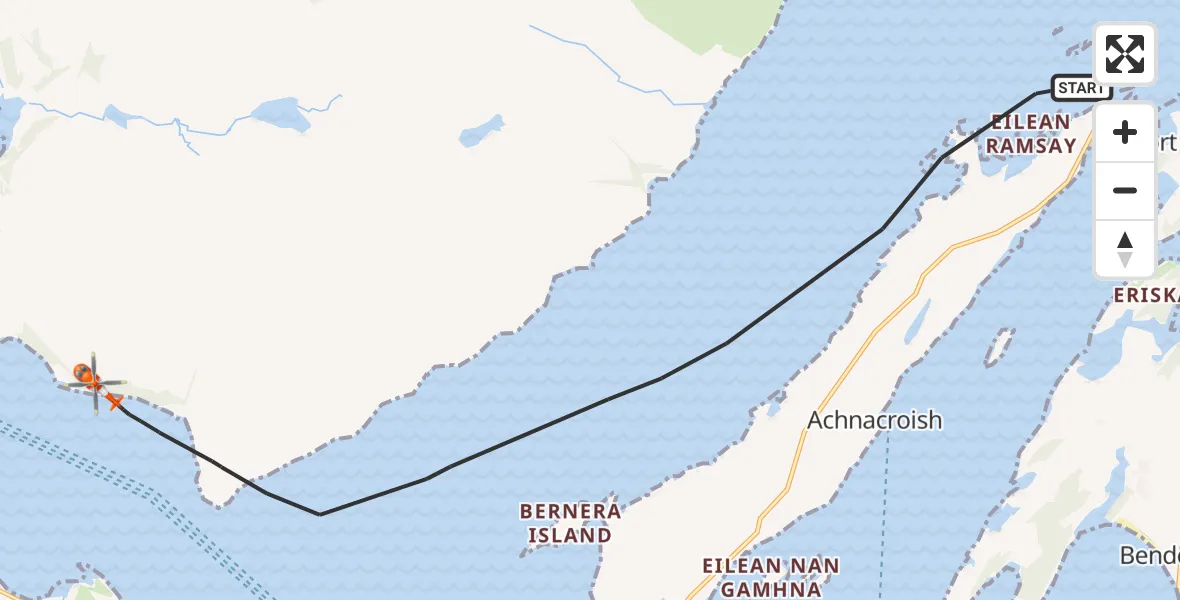 Flight path map showing Coastguard Helicopter route from Inner Seas to Inner Seas