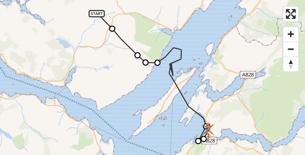 Flight path map showing Coastguard Helicopter route from Highland to Oban Airport