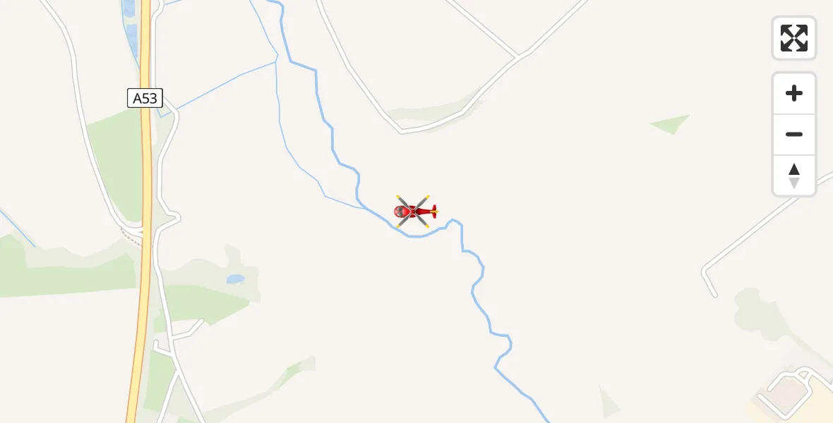 Flight path map showing Air Ambulance Helicopter route from Stoke upon Tern to Stoke upon Tern