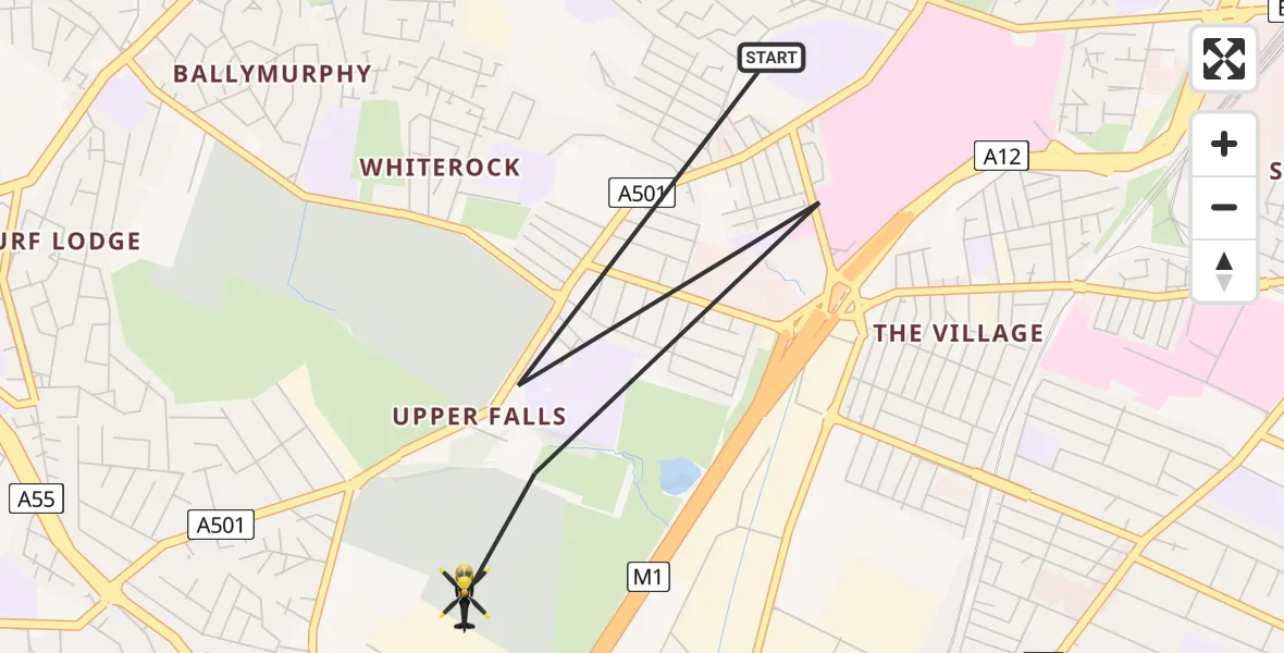 Flight path map showing Police Helicopter route from Belfast to Belfast