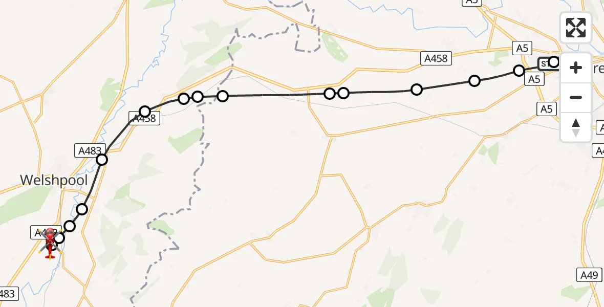 Routekaart van de vlucht: Air Ambulance Helicopter to Welshpool Airport