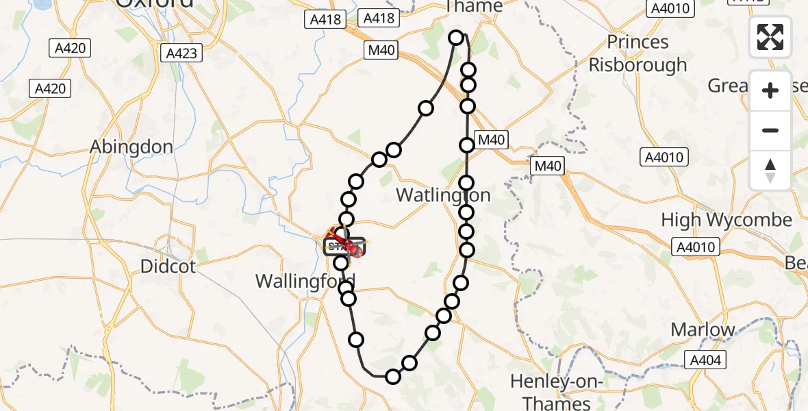 Flight path map showing Air Ambulance Helicopter route from RAF Benson to RAF Benson