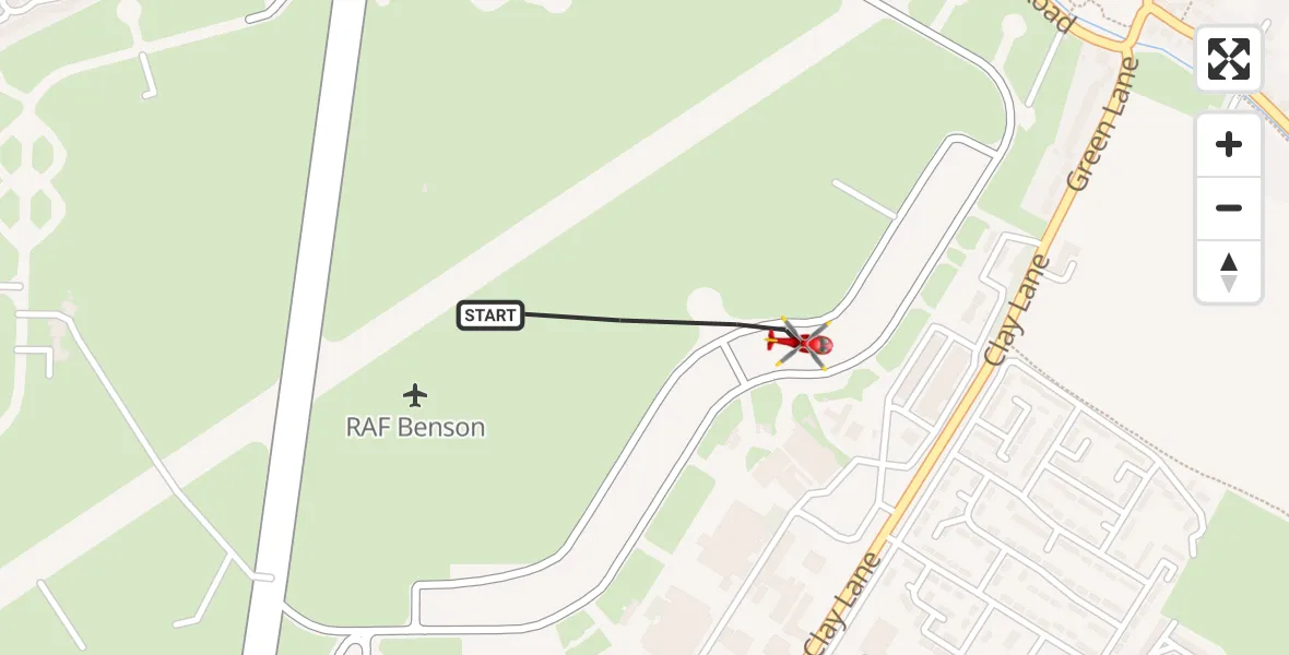 Flight path map showing Air Ambulance Helicopter route from RAF Benson to RAF Benson