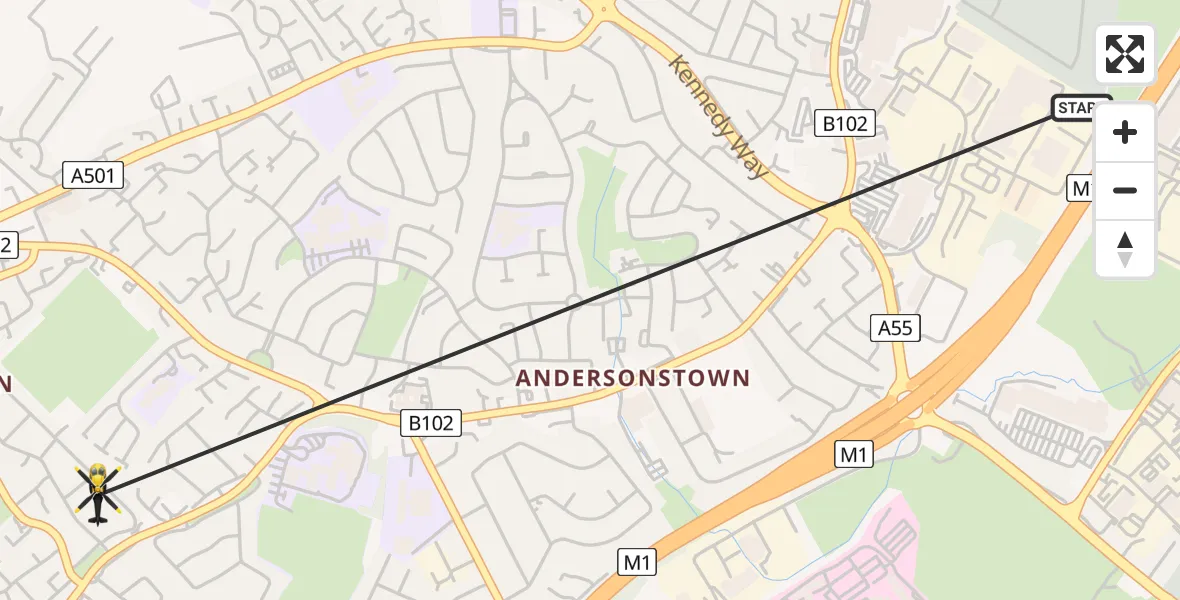 Flight path map showing Police Helicopter route from Belfast to Belfast