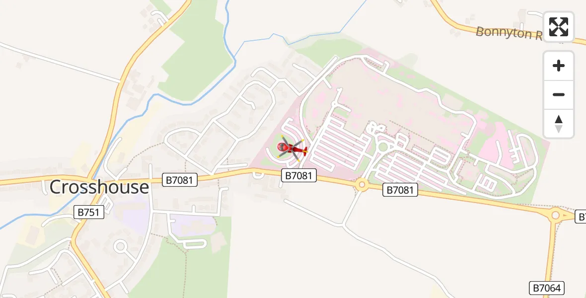Flight path map showing Air Ambulance Helicopter route from Crosshouse University Hospital to Crosshouse University Hospital