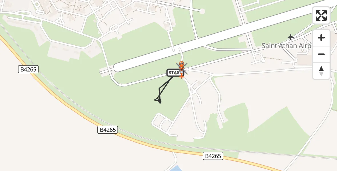 Flight path map showing Coastguard Helicopter route from MOD St Athan to MOD St Athan