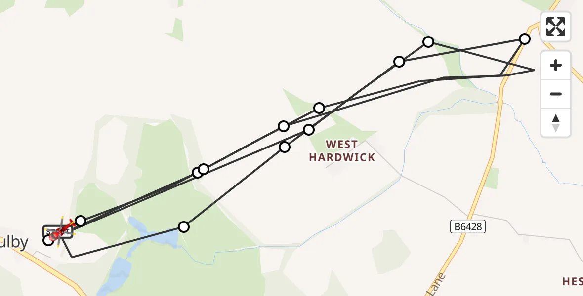 Flight path map showing Air Ambulance Helicopter route from YAA Nostell Helicopter Port to YAA Nostell Helicopter Port