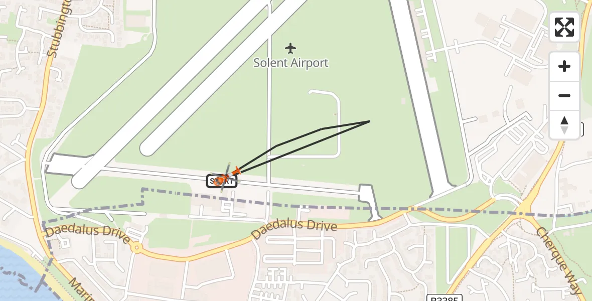 Flight path map showing Coastguard Helicopter route from Solent Airport to Solent Airport