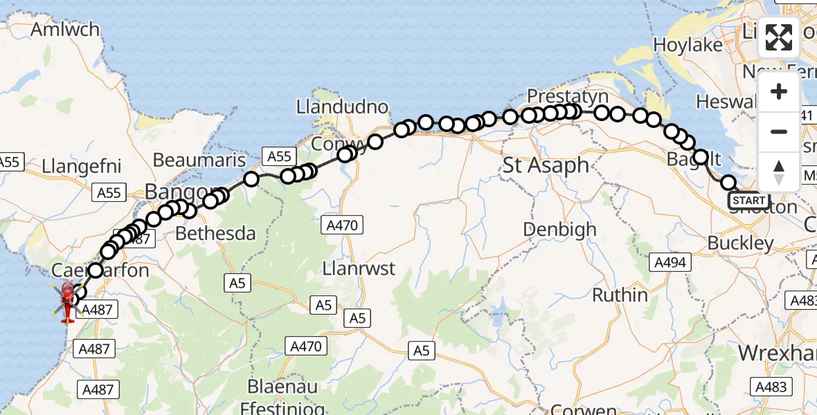 Routekaart van de vlucht: Air Ambulance Helicopter to Caernarfon Airport