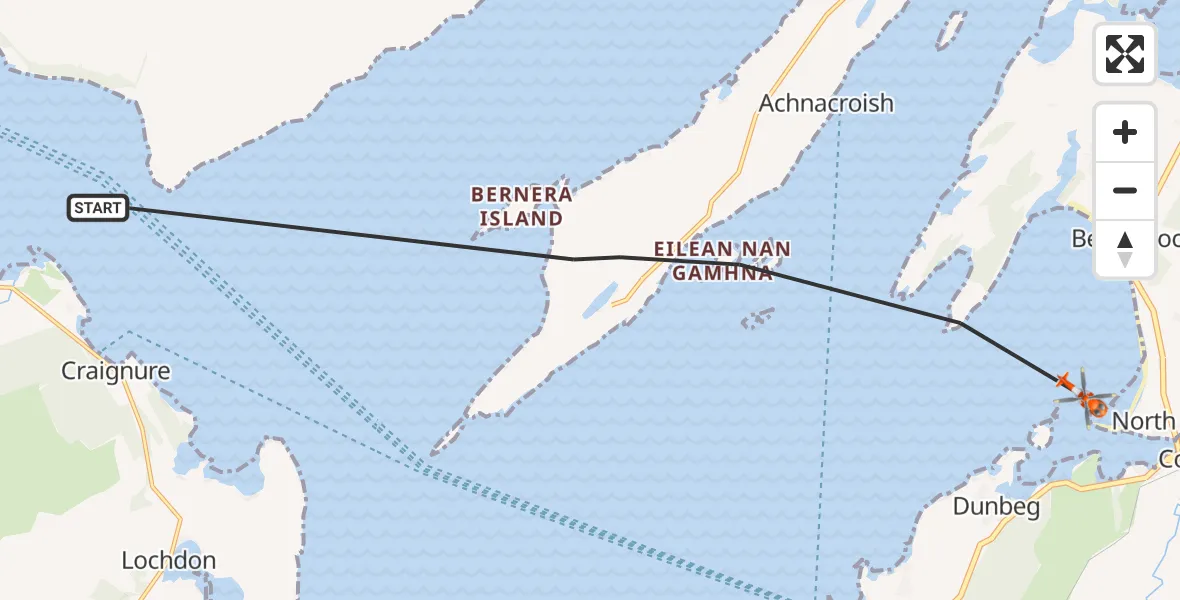 Flight path map showing Coastguard Helicopter route from Inner Seas to Inner Seas