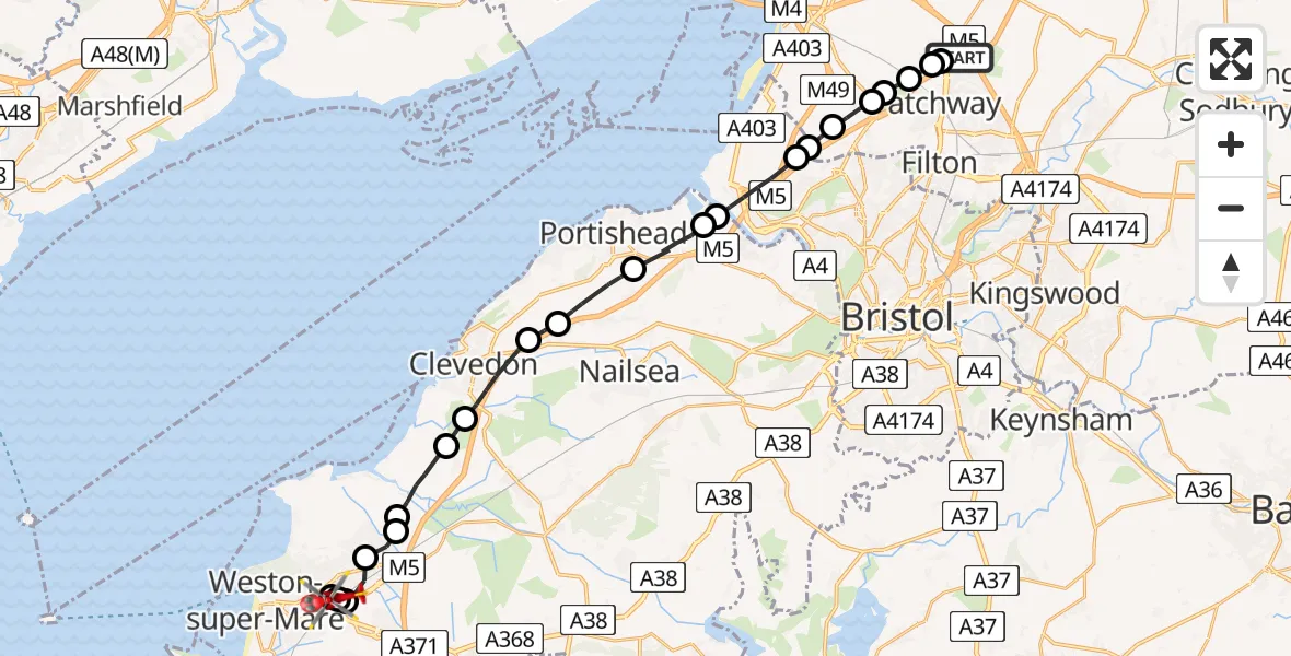 Routekaart van de vlucht: Air Ambulance Helicopter to Worle, Magnolia Close