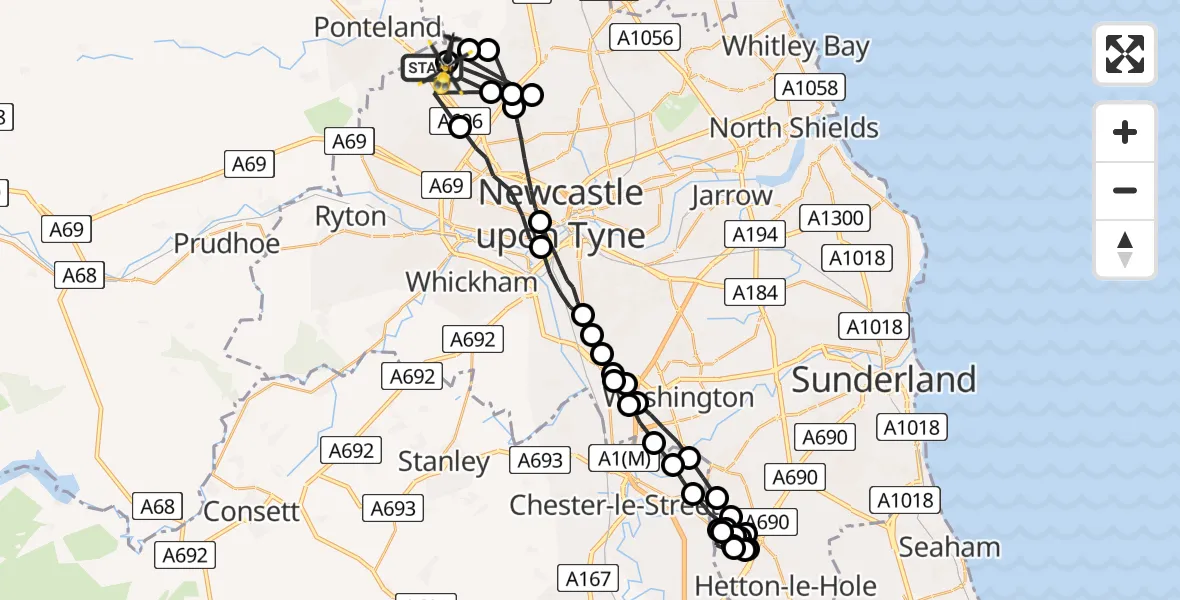 Routekaart van de vlucht: Police Helicopter to Newcastle International Airport