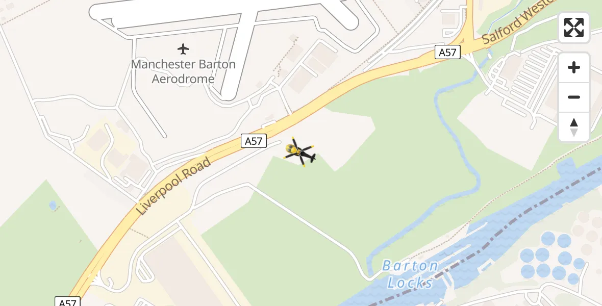 Flight path map showing Police Helicopter route from Manchester Barton Aerodrome to Manchester Barton Aerodrome