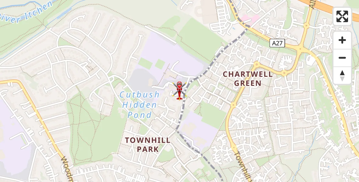 Flight path map showing Air Ambulance Helicopter route from Southampton to Southampton