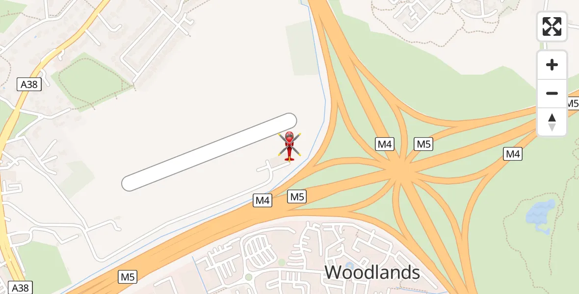 Flight path map showing Air Ambulance Helicopter route from Almondsbury Helicopter Base to Almondsbury Helicopter Base