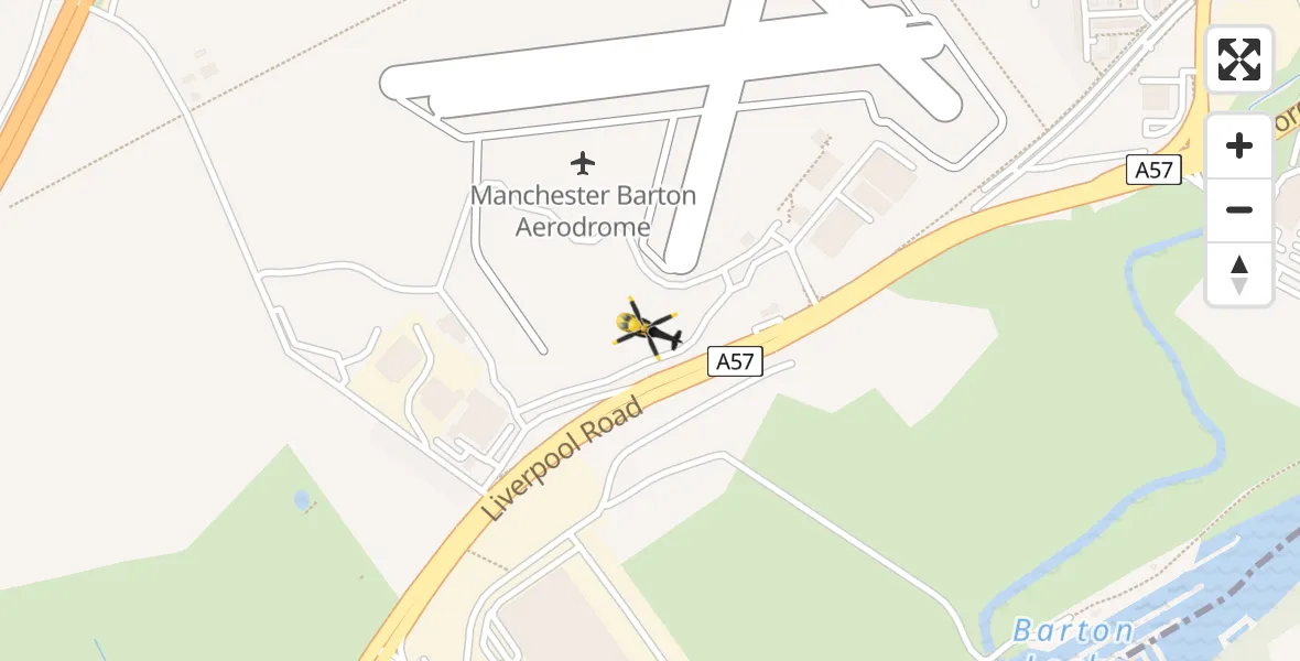 Flight path map showing Police Helicopter route from Manchester Barton Aerodrome to Manchester Barton Aerodrome