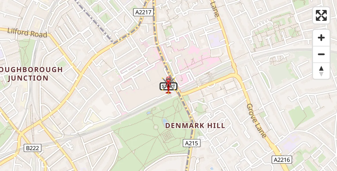 Flight path map showing Air Ambulance Helicopter route from Kings College London Hospital to Kings College London Hospital
