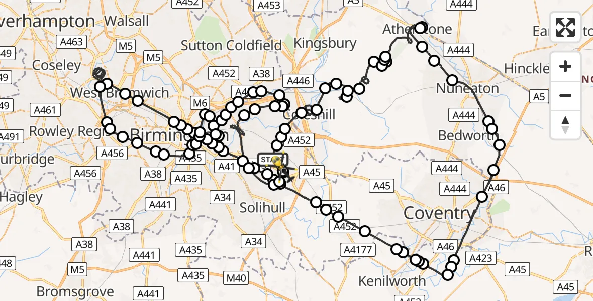 Flight path map showing Police Helicopter route from Birmingham Airport to Birmingham
